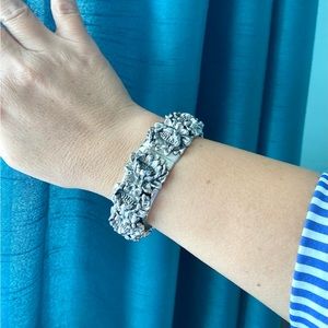 Whiting & Davis Chunky Silver Floral Bangle Bracelet